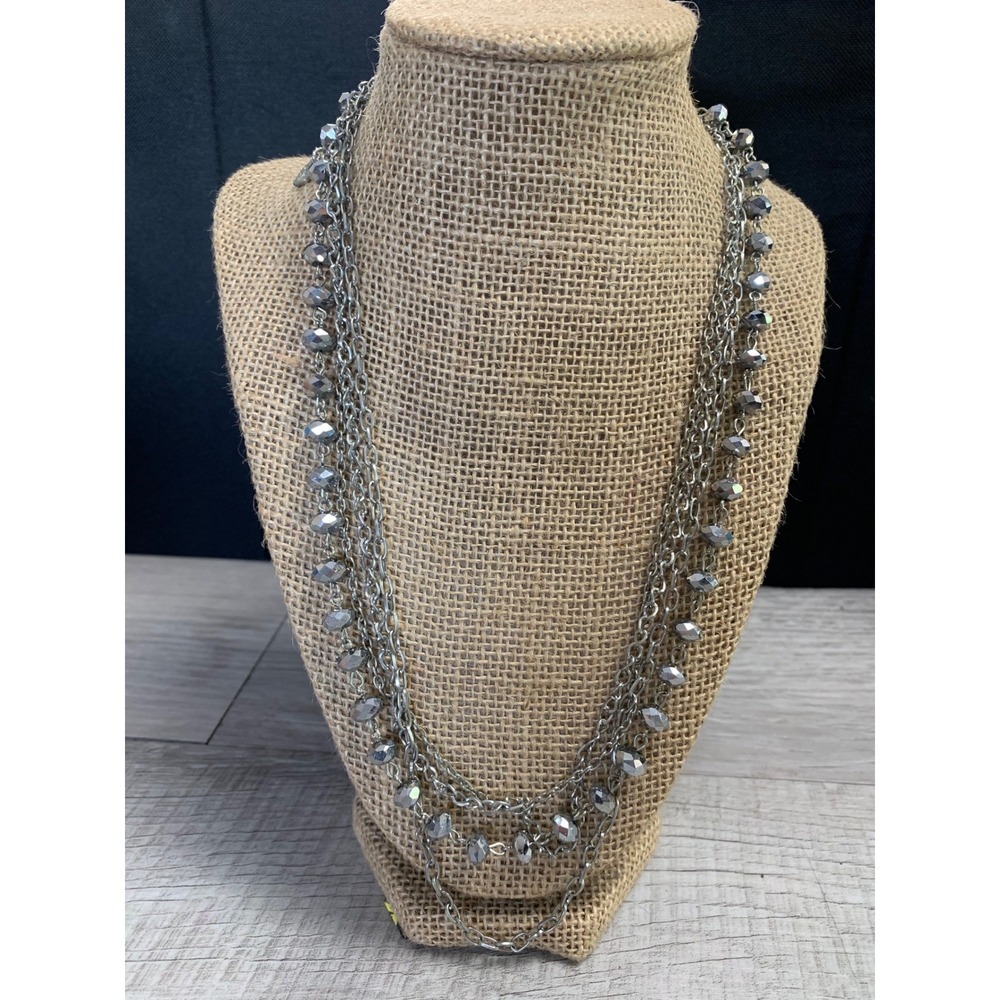 Premier Designs Silver Tone Multi Strand Layered Beaded Chain Necklace 20 Inch